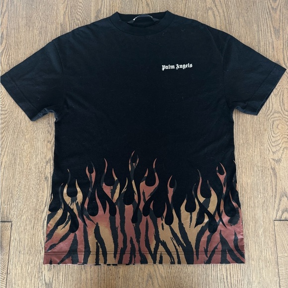 Palm Angels Flames Graphic Tee Black Red Designer Streetwear T-Shirt Medium - Picture 5 of 8